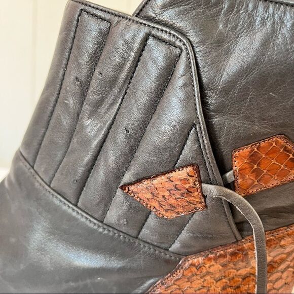 Designer Lorenzo Banfi Quilted Leather Snakeskin Slip On Boot Ankle Brown Sz 8.5 - Picture 11 of 12